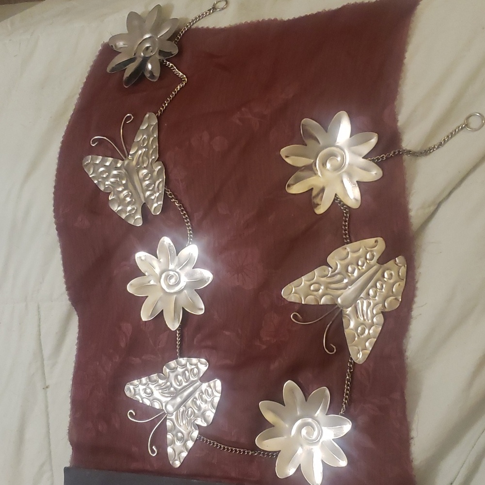Urban Outfitters Flower and Butterfly Metal Hanging Art